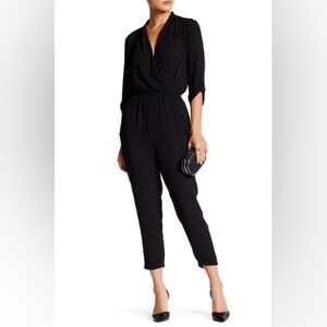 Astr Jumpsuit Womens small Black Blouson V Neck Quarter Sleeve Pockets
